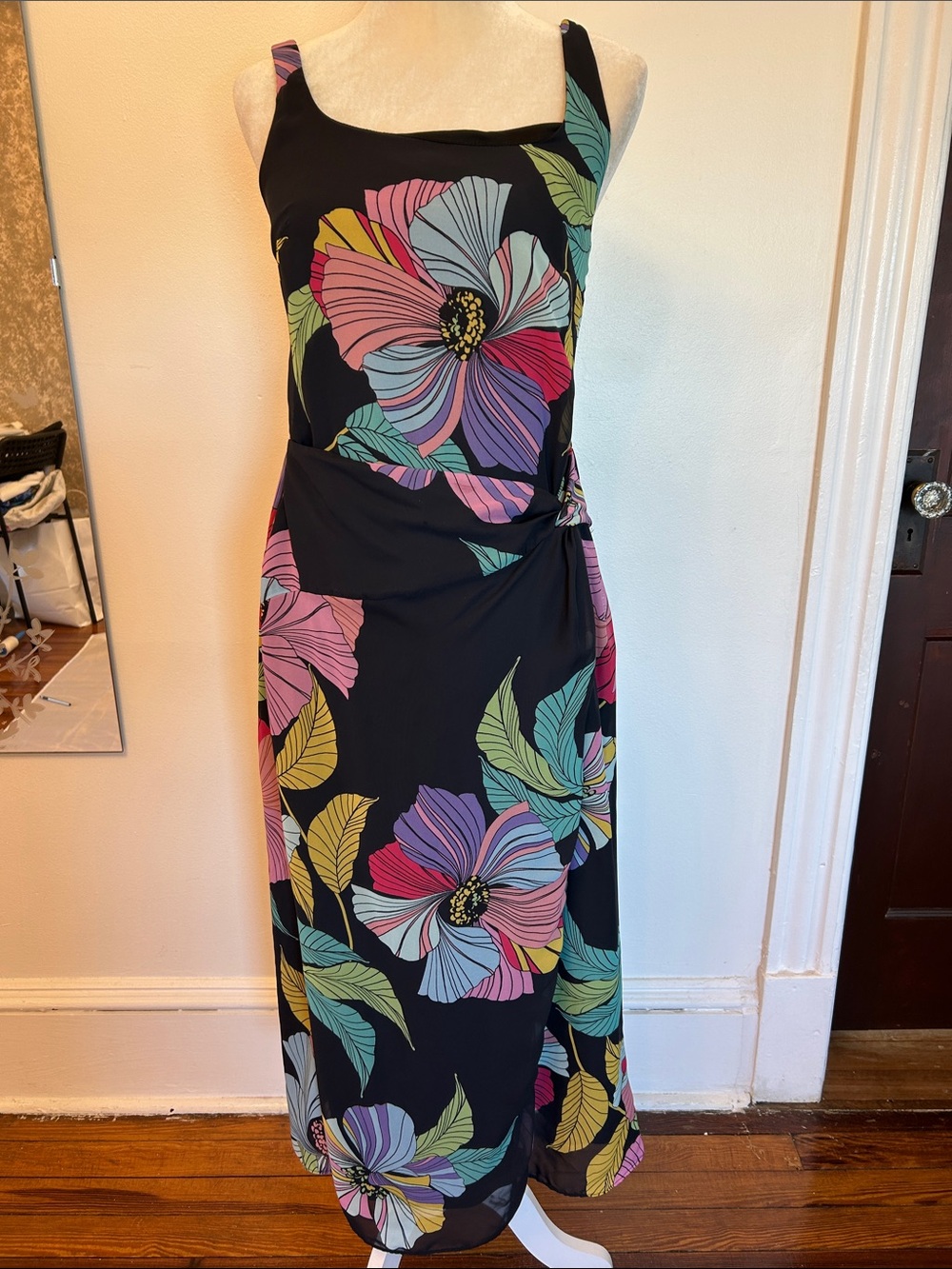 Black Maxi Dress with Multicolor Floral Print